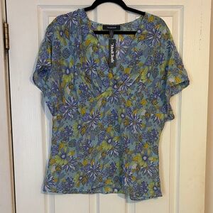 Modcloth silk Blue and Yellow Floral Blouse new summer
